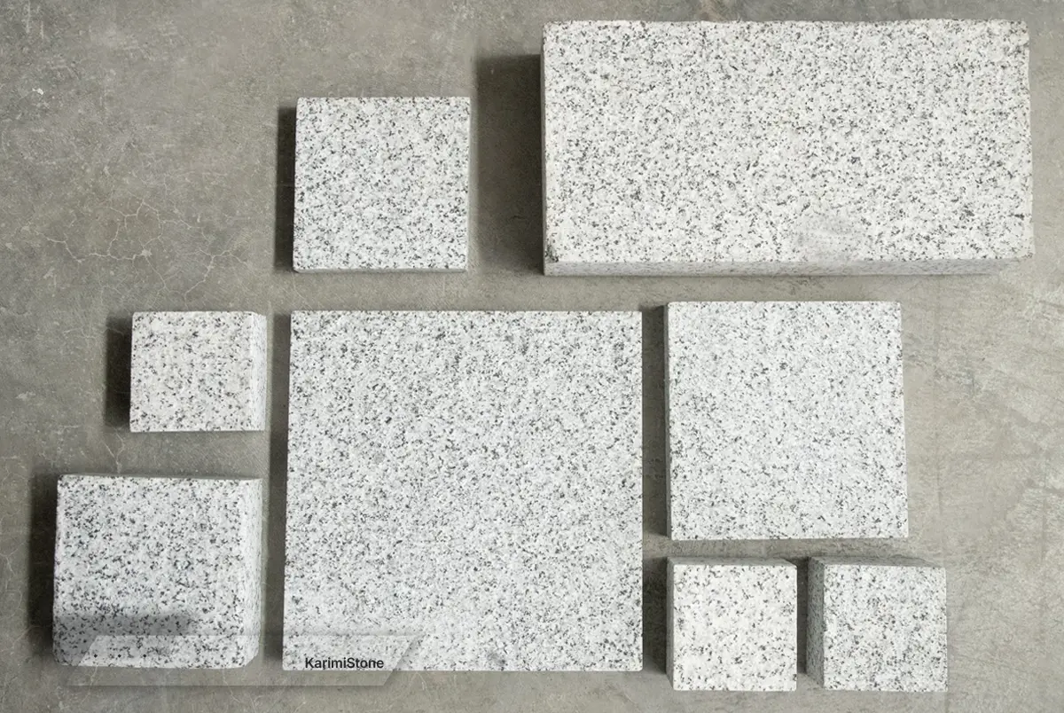 white granite flamed cubic 7